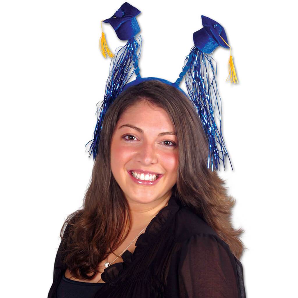 Blue Grad Cap w/ Fringe Boppers