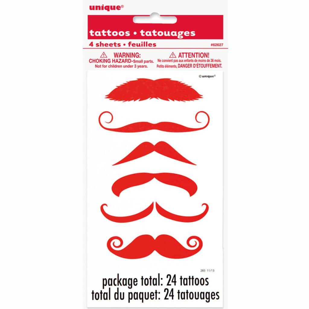 Red Mustache Tatto Sheet, 4ct