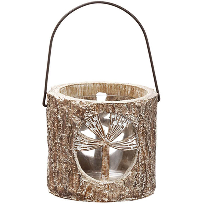 Dandelion Candleholder with Glass Brown White Washed, 3.75in