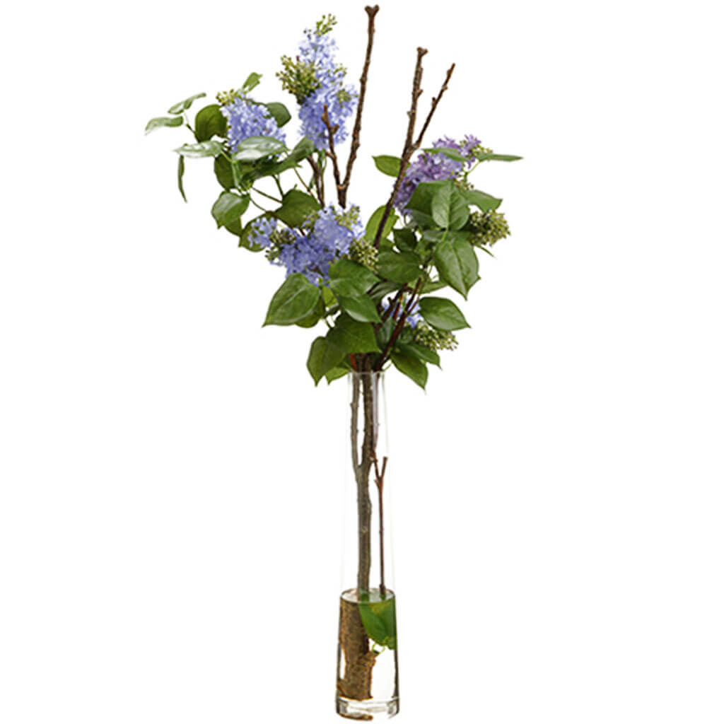 Lilac/Twigs in Glass Vase Blue 40inH x 20inW x 21.5inL