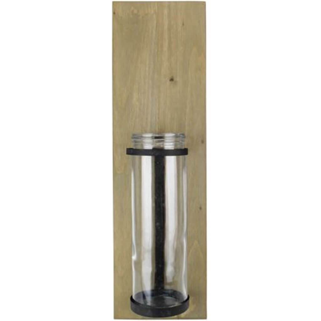 Wooden Frame Clear Glass Vase with Black Holder Wall Décor 23.5in