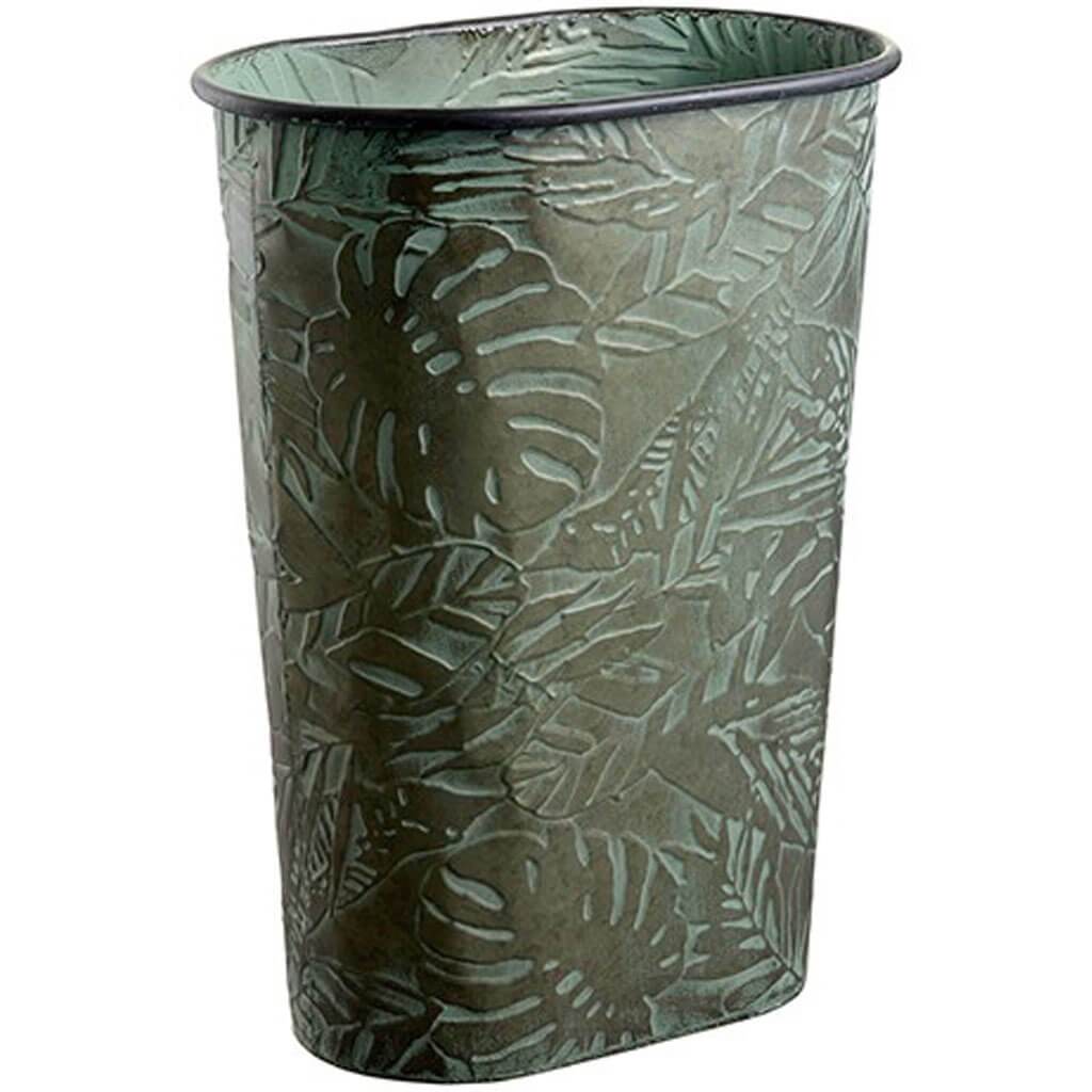 Tropical Leaf Metal Planter 19in H X 9.25in D