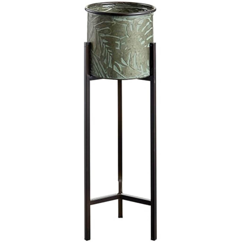 Tropical Leaf Metal Planter with Stand 24.7in H X 8in D