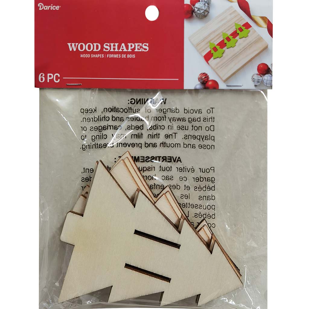 Wood Tree Shape Ribbon Hole 6pcs