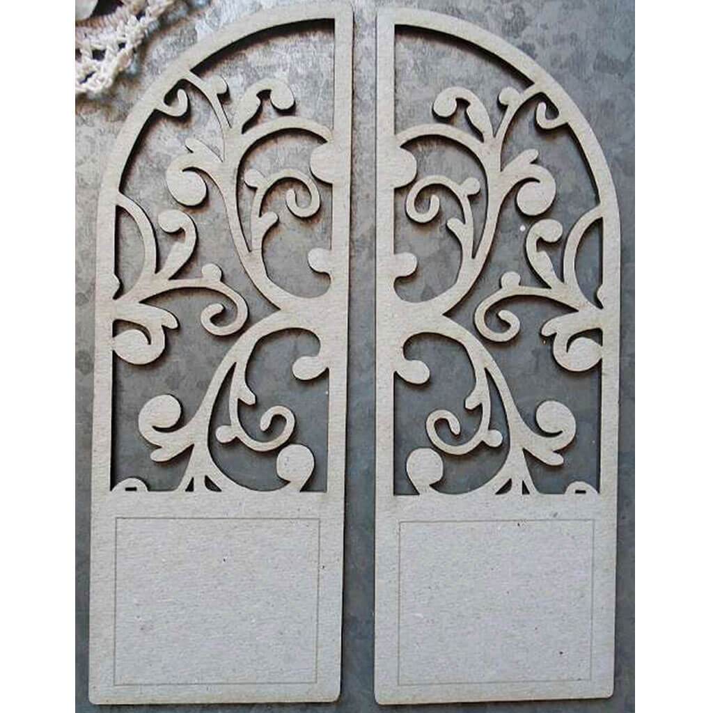 Laser Cut Chipboard 1.8mm Thick Arched Florish Door, 2/Pkg, 5in x 3.75in