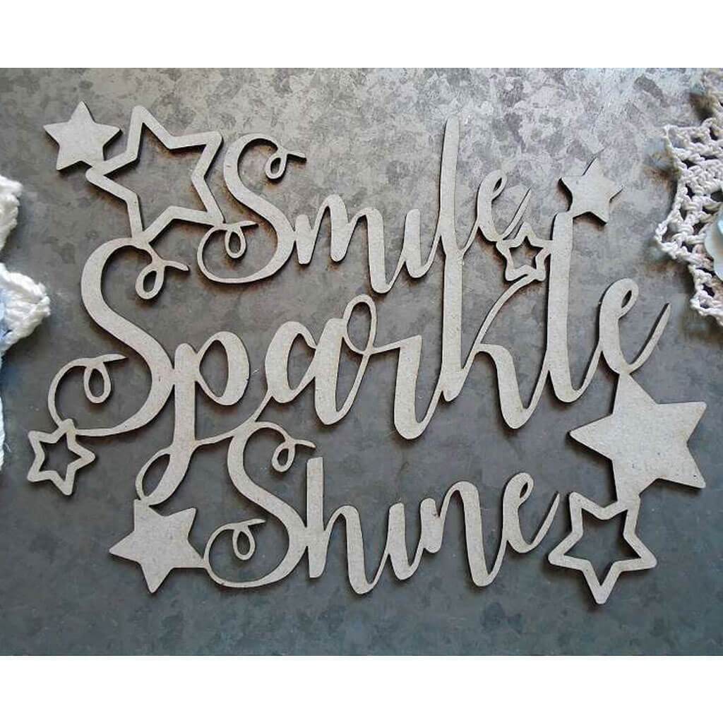 Laser Cut Chipboard 1.8mm Thick Smile Sparkle Shine, 5.5in x 4in