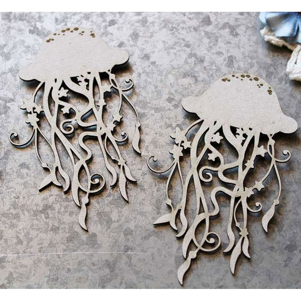 Laser Cut Chipboard 1.8mm Thick Jellyfish 2/Pkg 4in x 2.25in