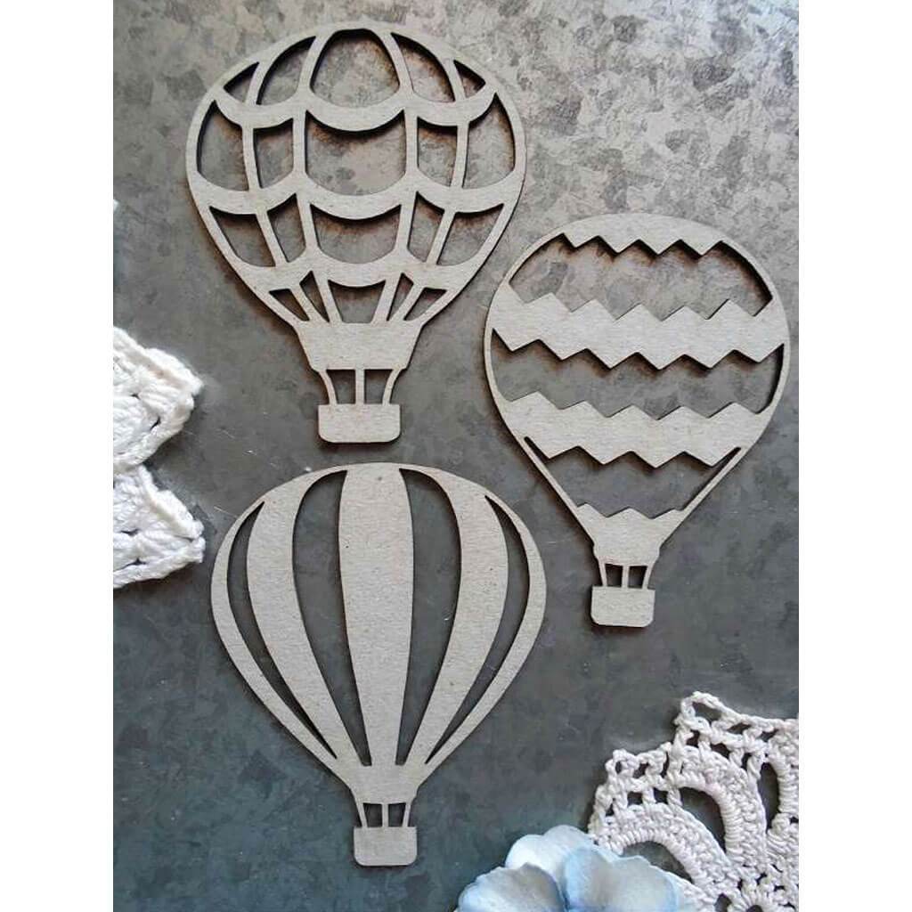 Laser Cut Chipboard 1.8mm Thick Hot Air Balloon Set 3/Pkg 2.5in x 2in