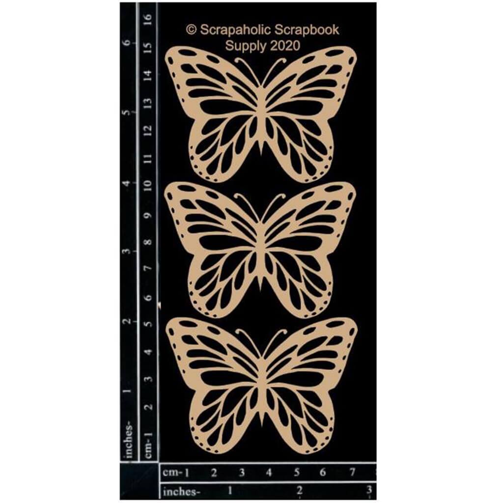 Laser Cut Chipboard 1.8mm Thick Monarch Butterflies 3/Pkg 2.75ft x 2in