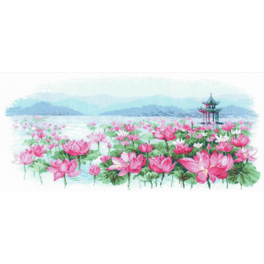 Cross Stitch Kit 21.75in x 9.75in Lotus Field/Pagoda On The Water
