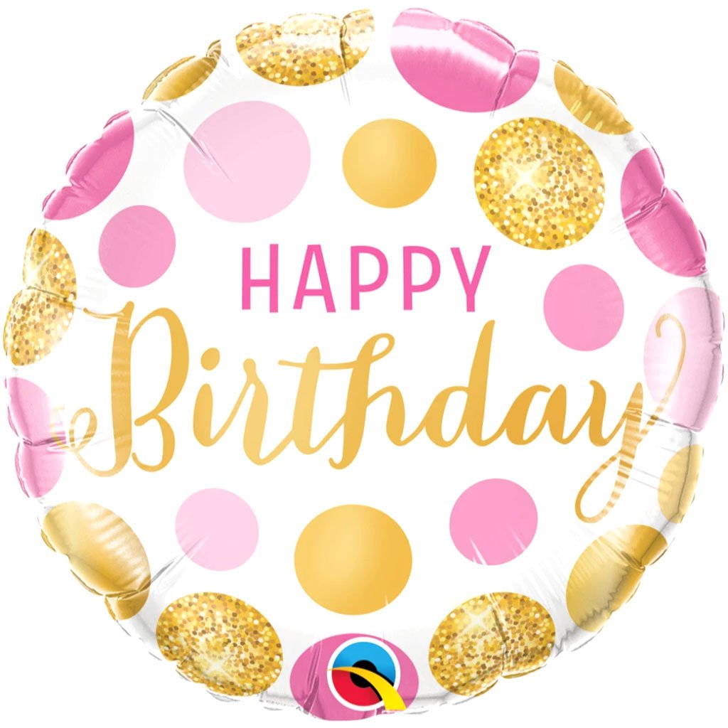 Pink and Gold Dots Happy Birthday Foil Balloon, 18in