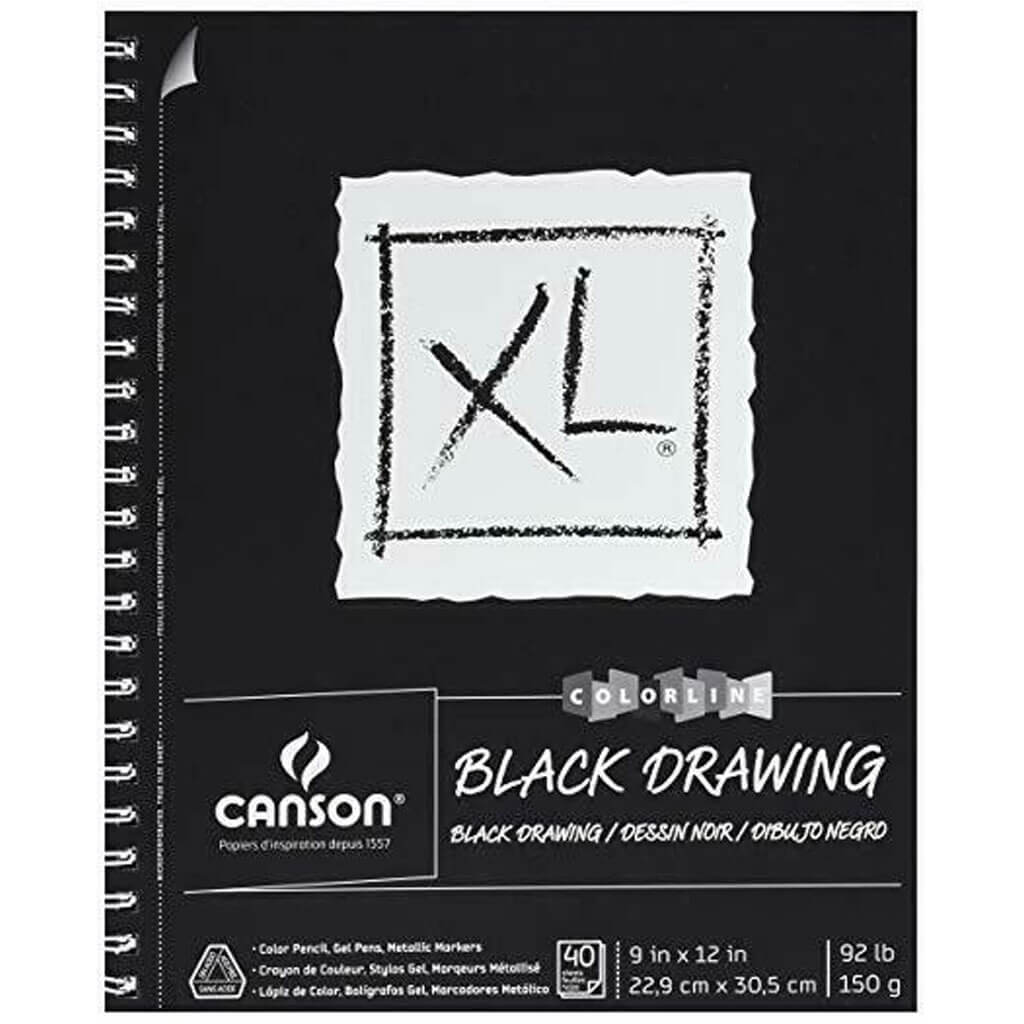 Canson XL Black Drawing Pad 12in x 9in Wire Bound