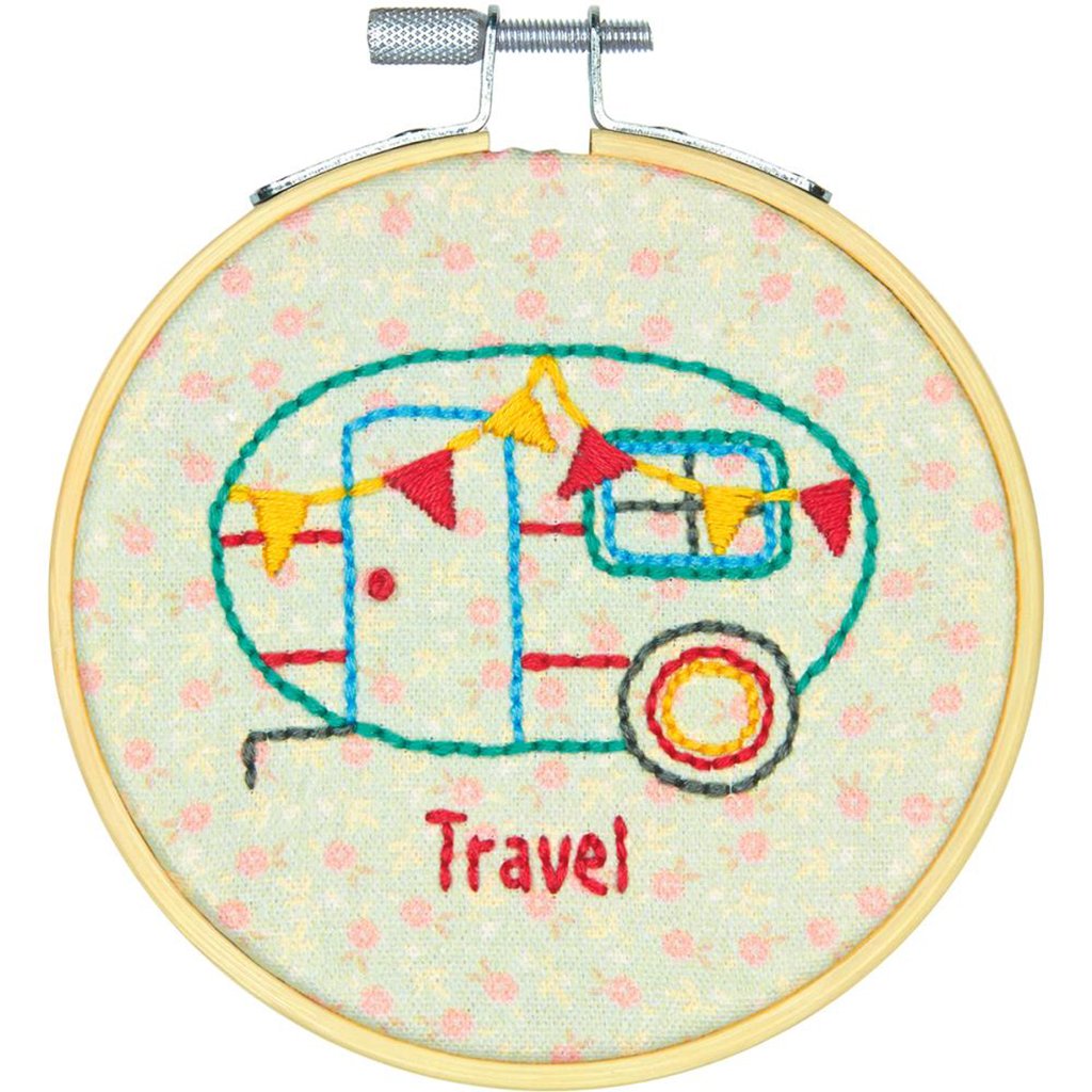 Embroidery Kit 4in Round Camper Stitched In Thread