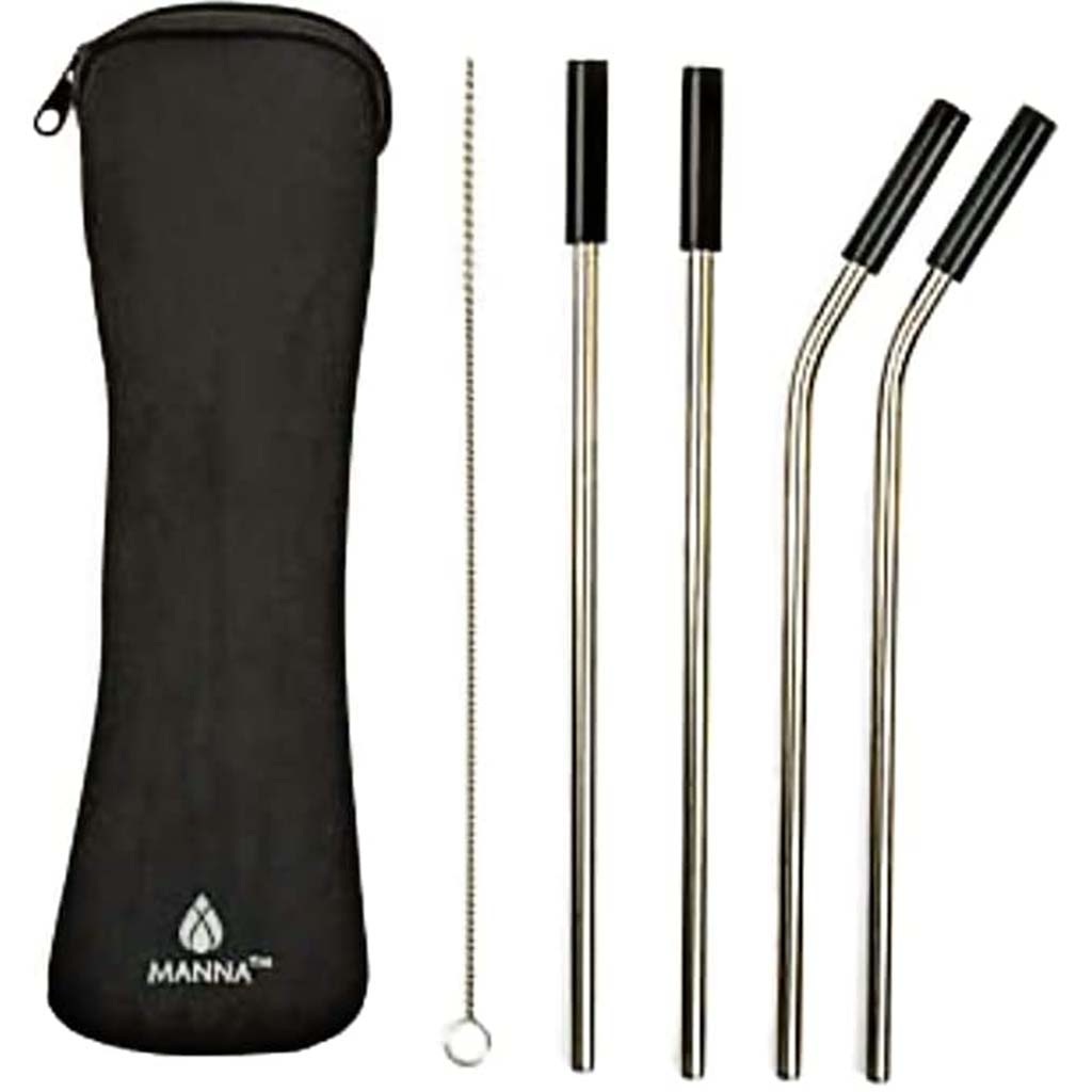 Stainless Steel Drinking Straw Set with Storage Pouch, Black