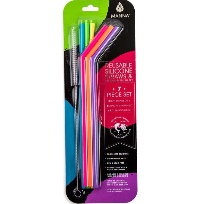 Reuasable Silicone Drinking Straw And Cleaner Set, 7pc