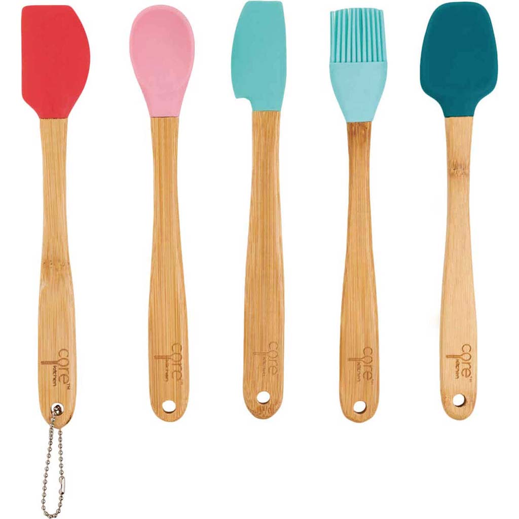 Mini Bamboo Silicone Utensil Set, 5pc