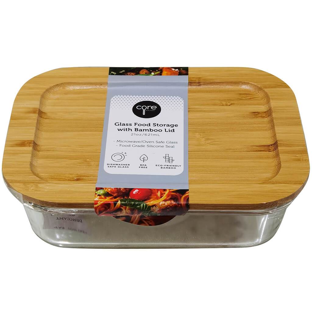 Concave Bamboo Glass Container, 21oz