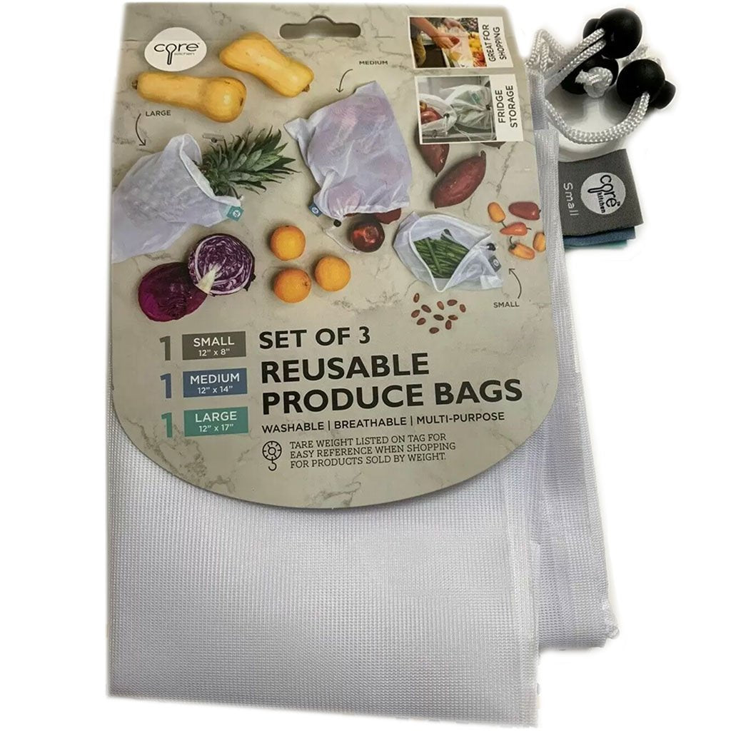 Reusable Mesh Produce Bags, 3pc White S/M/L