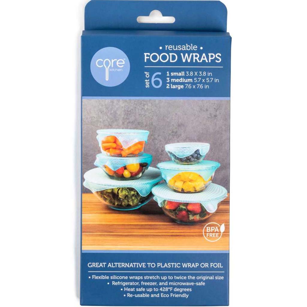 Reusable Clear Silicone Food Wraps, Set of 6