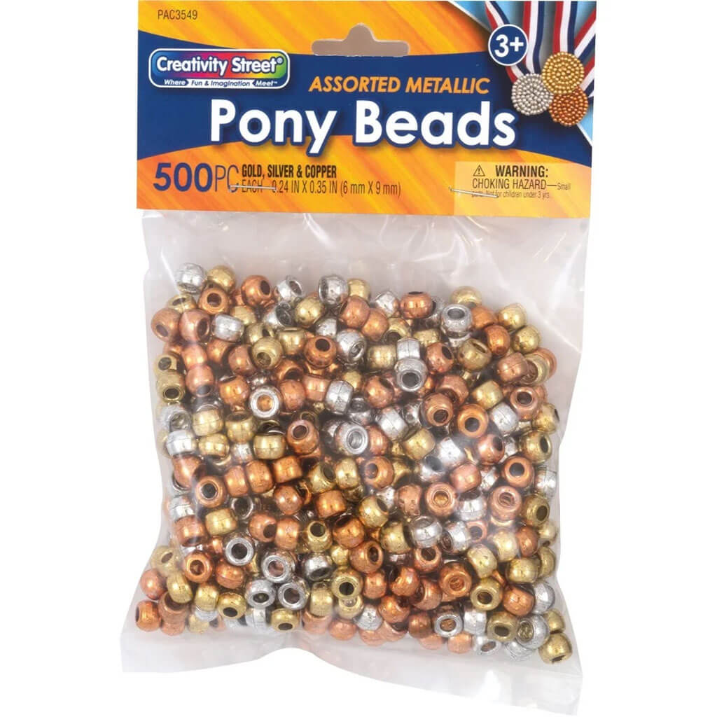 Pony Beads 6mm x 9mm Gold Silver Copper 500ct
