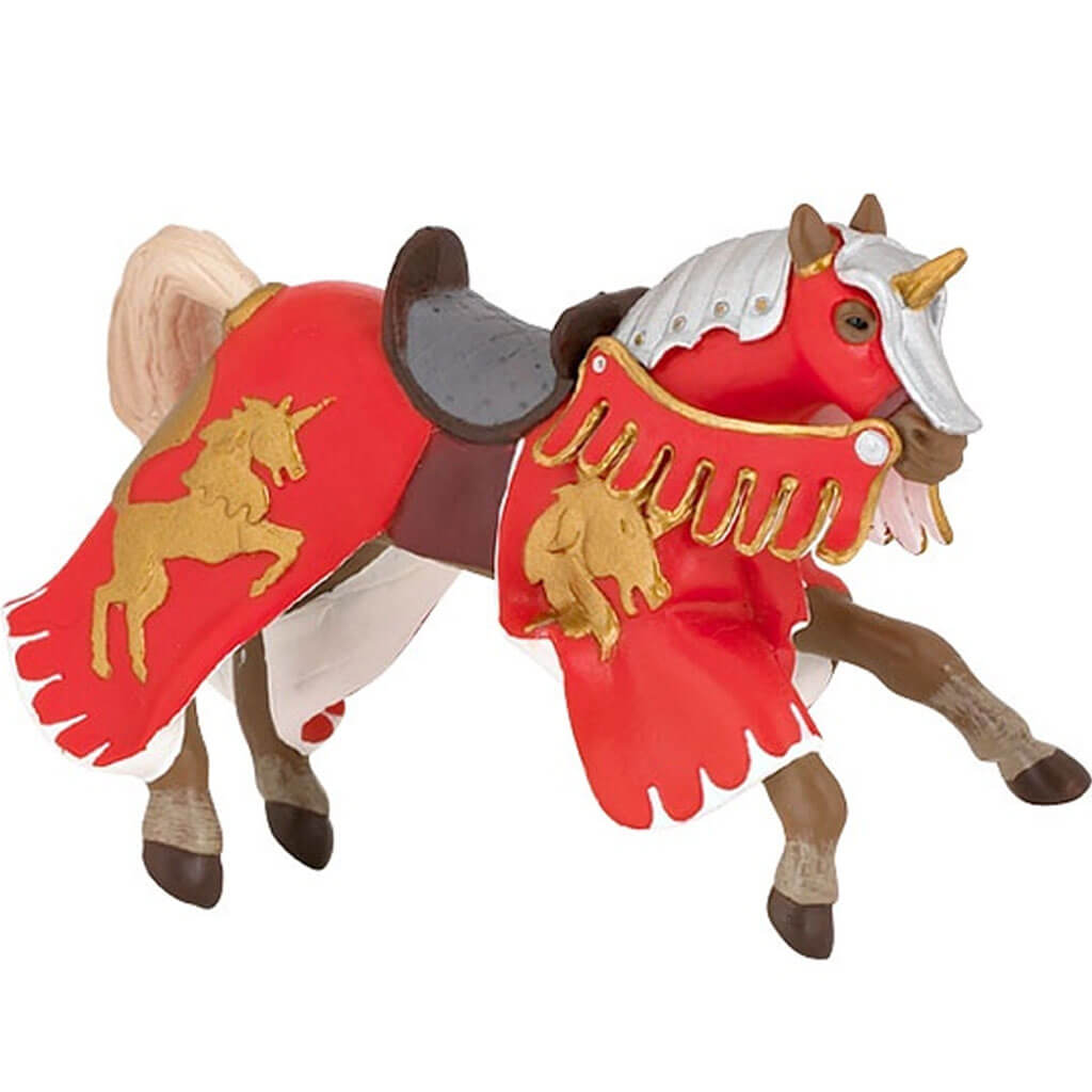 Reared Up Horse with Unicorn Red Figurine