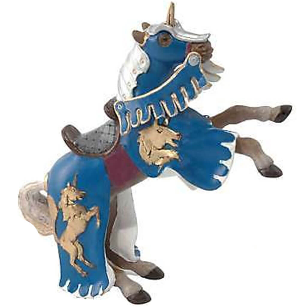 Reared Up Horse with Unicorn Blue Figurine