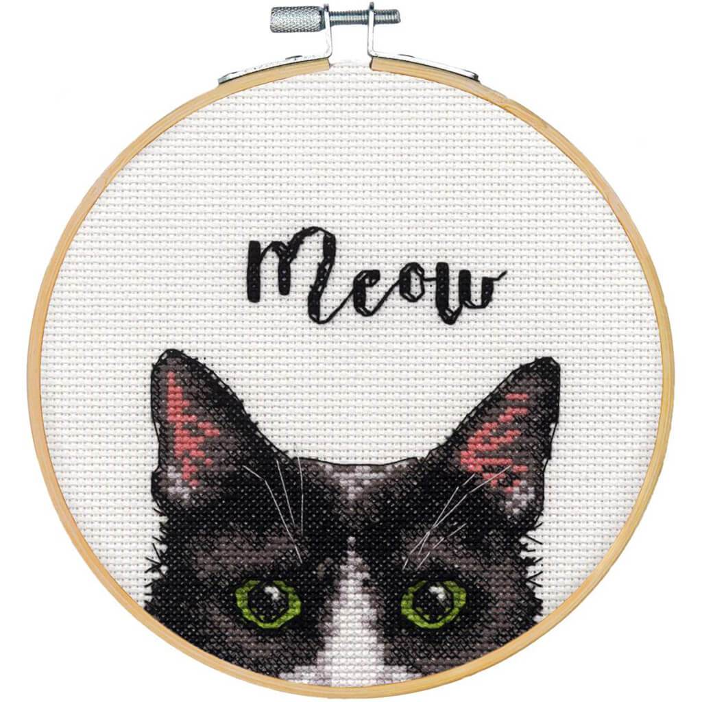 Counted Cross Stitch Kit 6in Round Meow