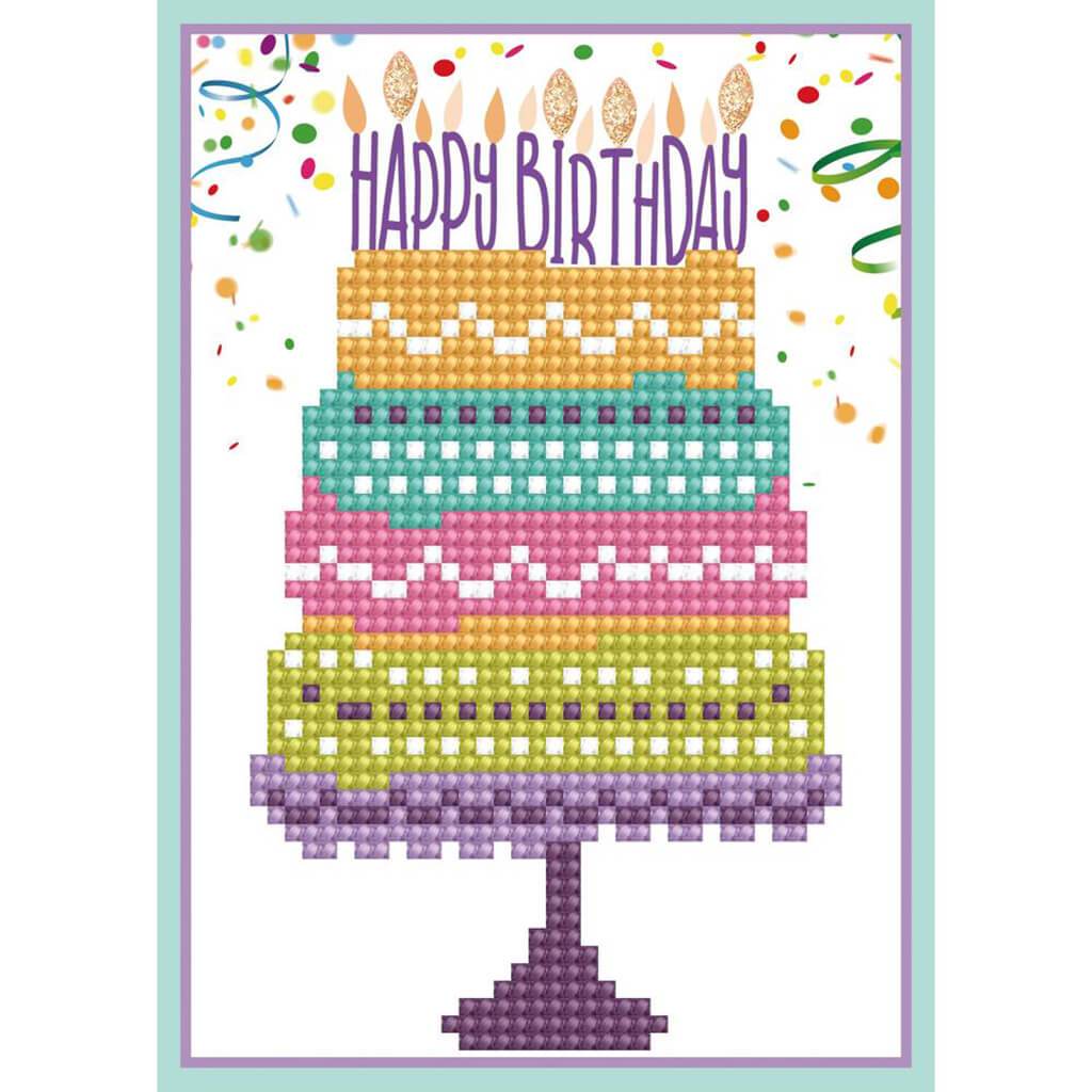 Diamond Embroidery Face Art Greeting Card Kit Happy Birthday Cake