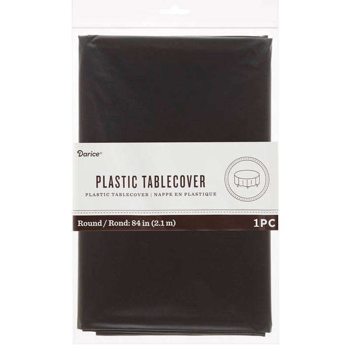 Plastic Round Tablecover Black 84in