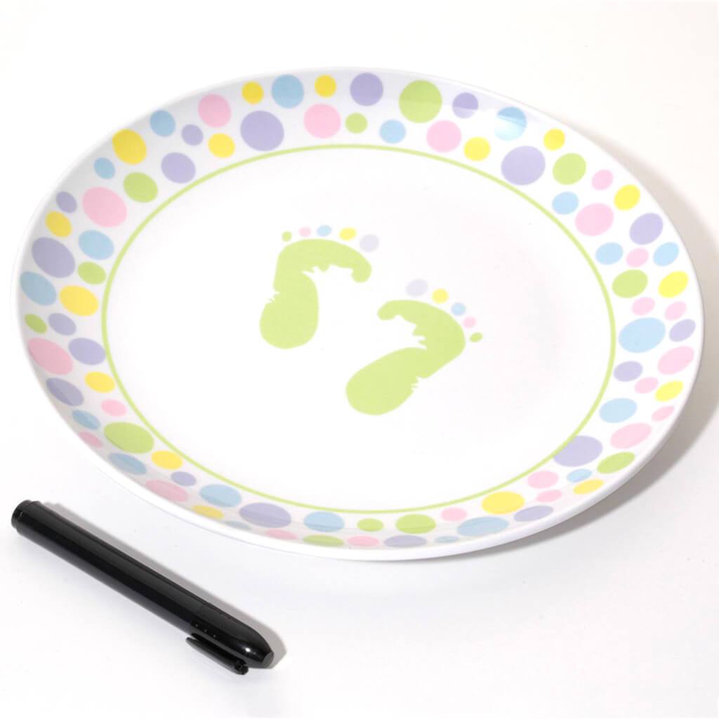 Autograph Plate with Marker Baby Feet Design