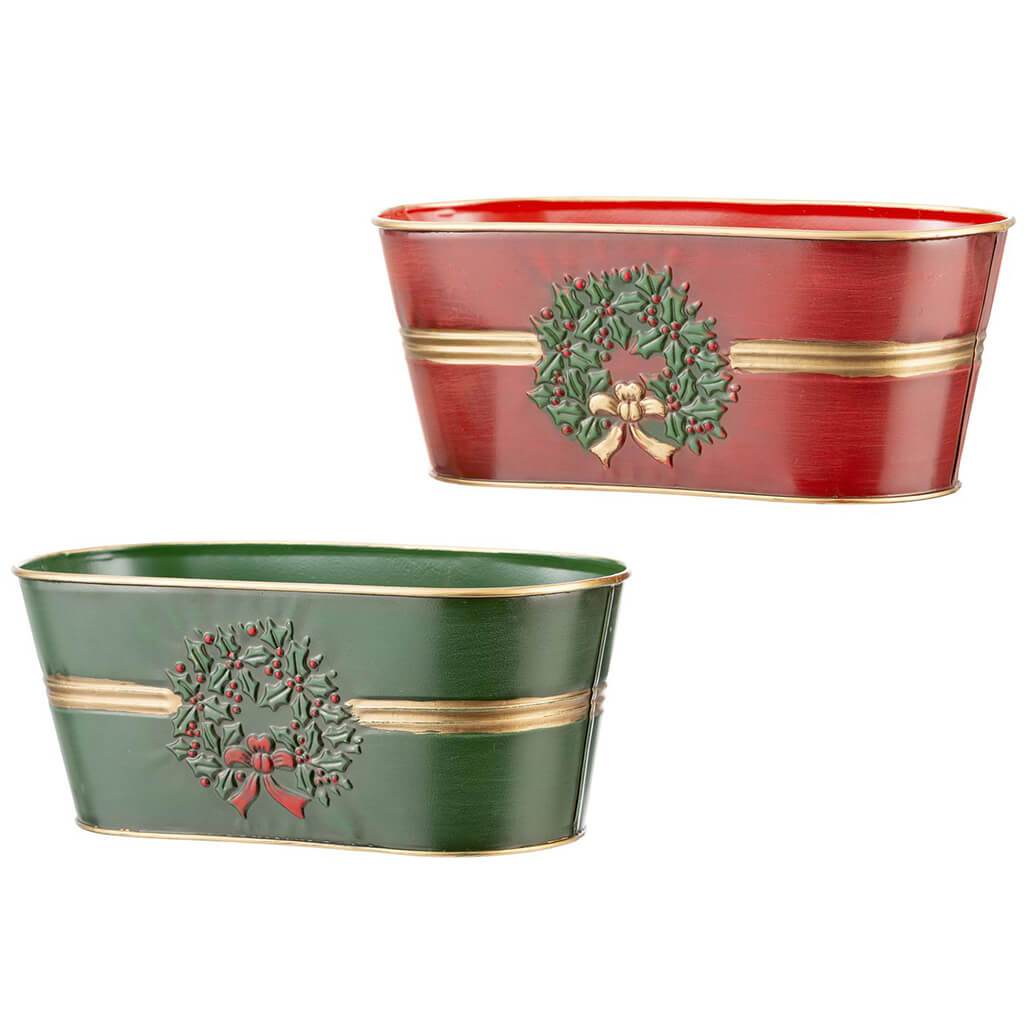 Christmas Tree Oval Planter, Assorted 2pc