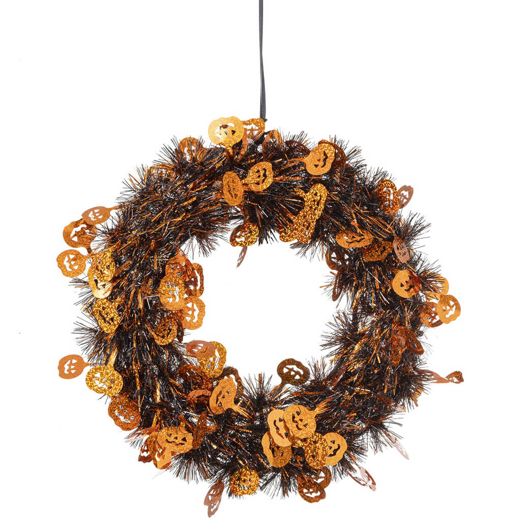 Halloween Tinsel Wreath with Pumpkin