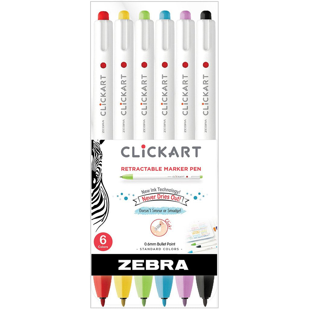Clickart Retractable Marker Pen 6pcs Set 0.6mm