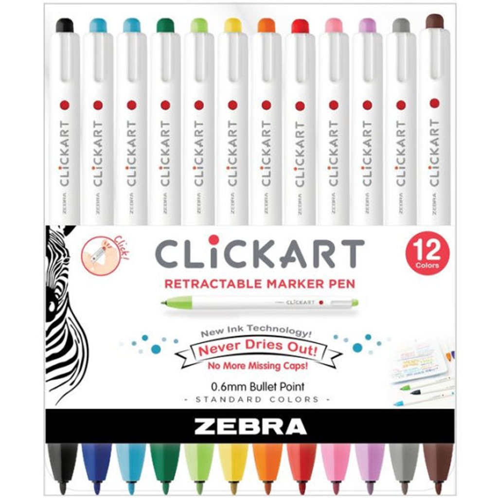 Clickart Retractable Marker Pen 12pcs Set 0.6mm