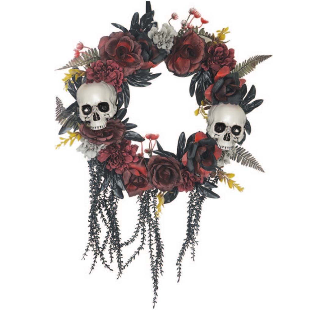 Wreath with Skull &amp; Roses, 20in