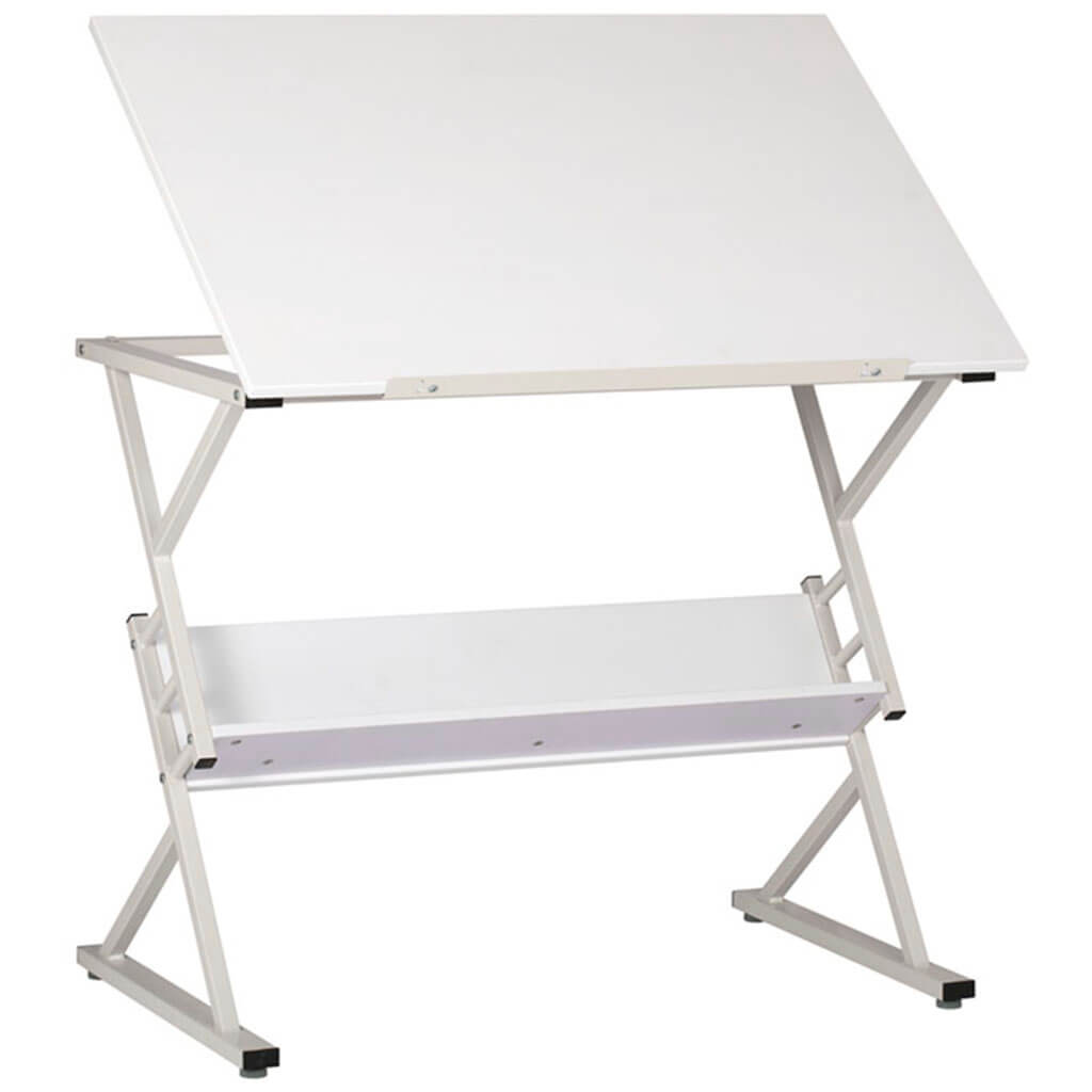 Prime Adjustable Top Drawing Table With Shelf in White