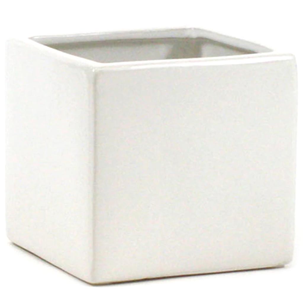 White Square Cube Vase, H3in X L3in X W3in