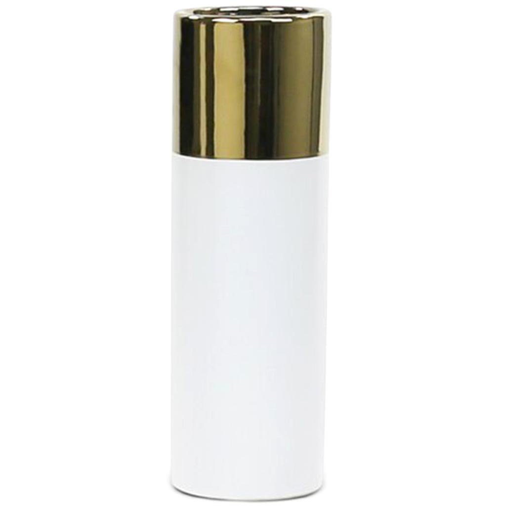 Gold Topped White Ceramic Cylinder, H12in X L4in X 4in