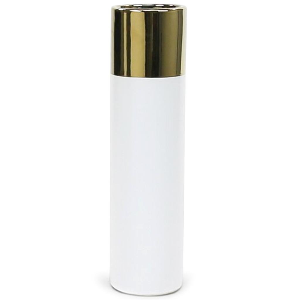 Gold Topped White Ceramic Cylinder, H16in X L4in X 4in