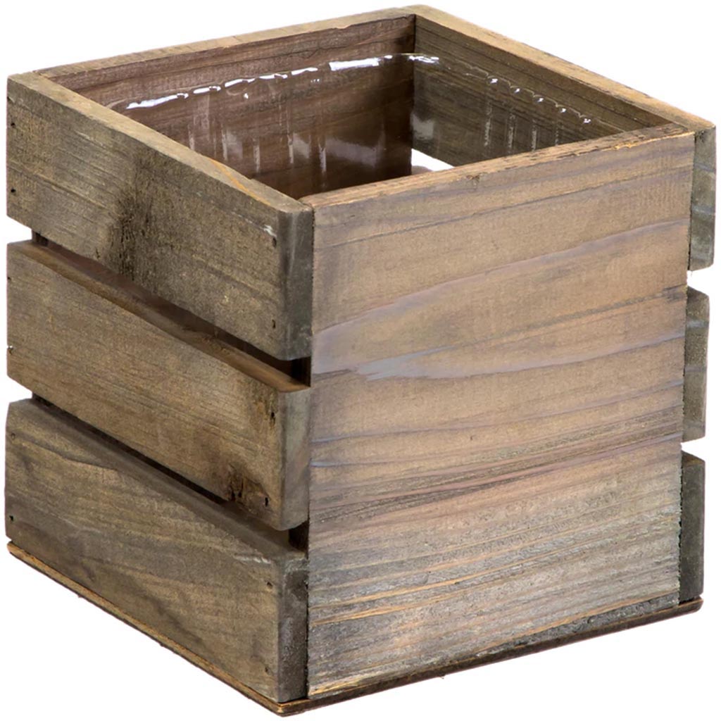 Rustic Cracked Wood Cube Box, 5in