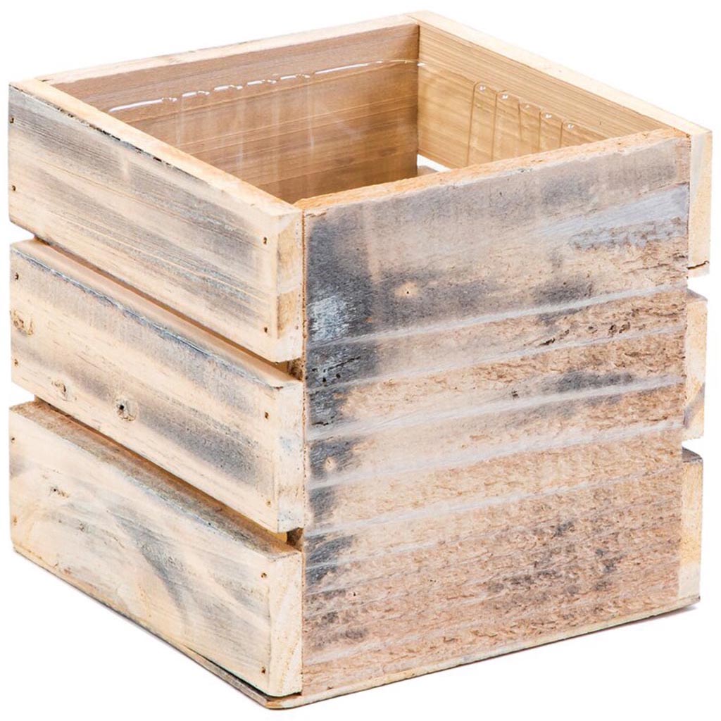 White Washed Cracked Wood Cube Box, 5in