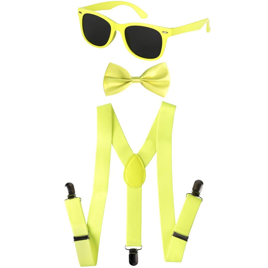 Kids Neon Suspender Bowtie Accessory Set Yellow