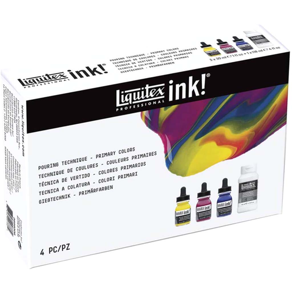 Professional Ink Pouring Technique Primary Colors 4pc Set