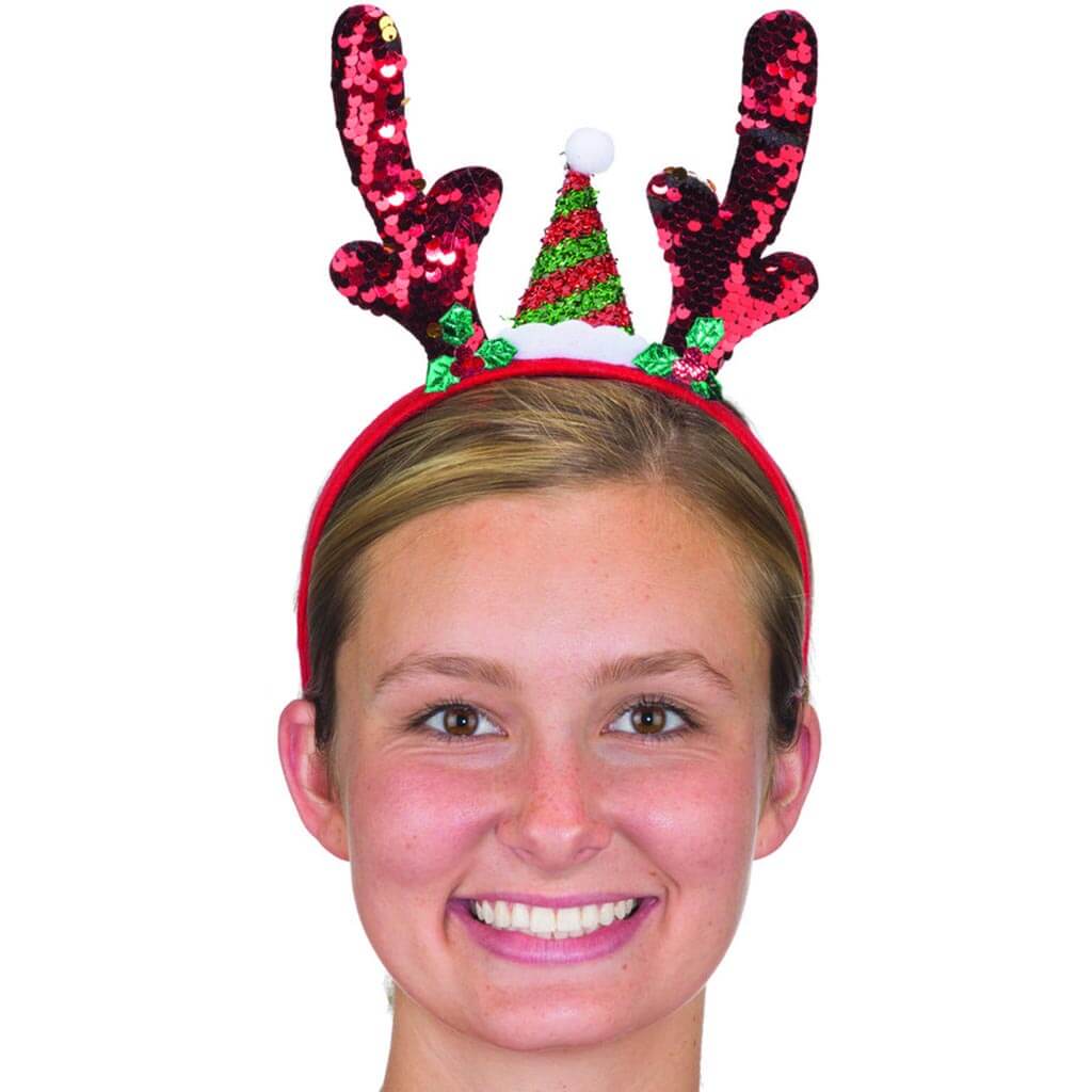 Flip Sequin Antler and Santa Hat