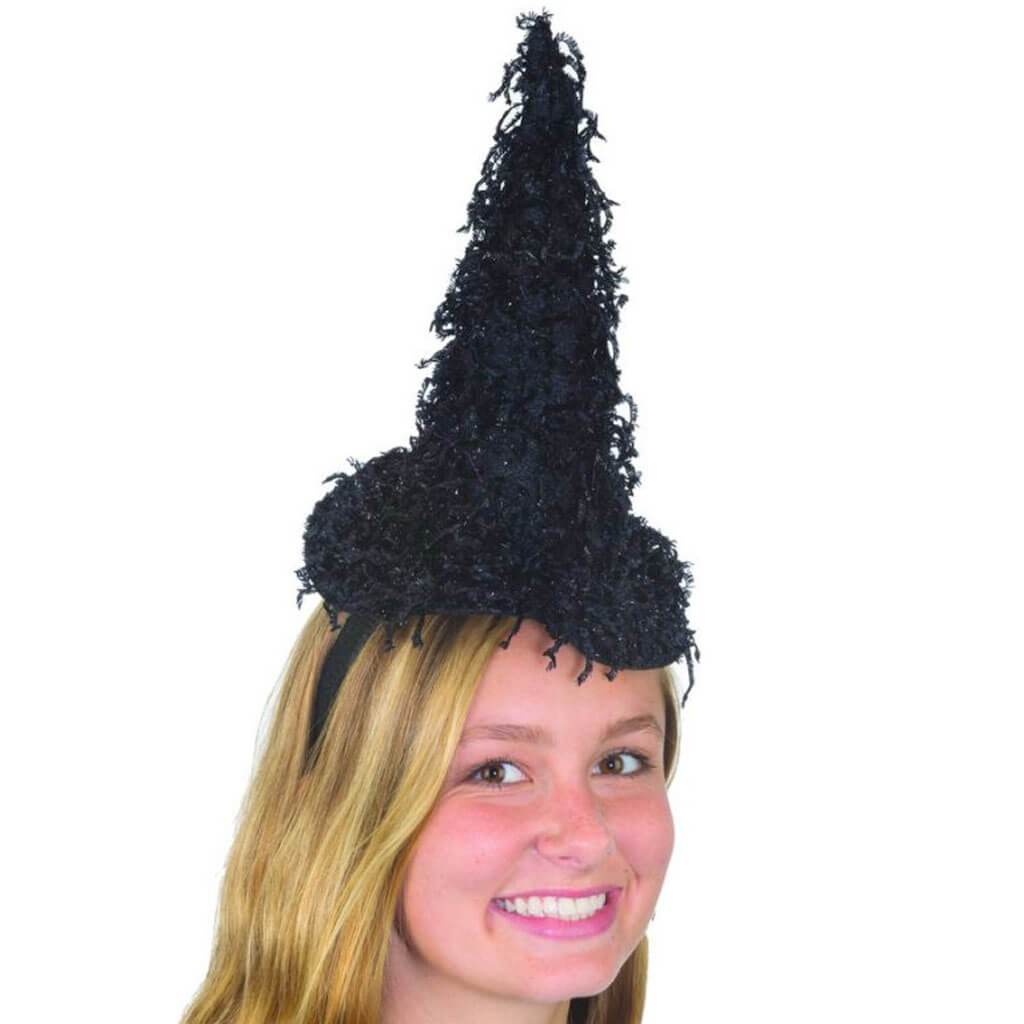 Black Shaggy Witch Hat Headpiece