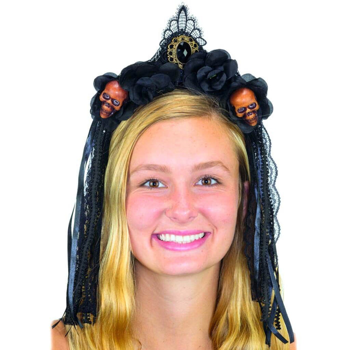 D.O.D. Headpiece with Skulls,Roses & Ribbons
