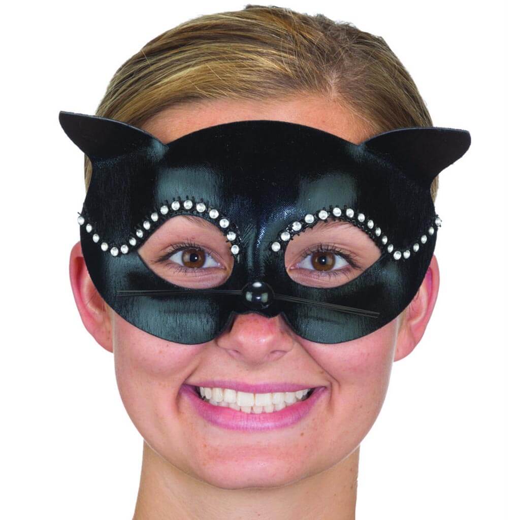 Black Cat Mask with Rhinestones