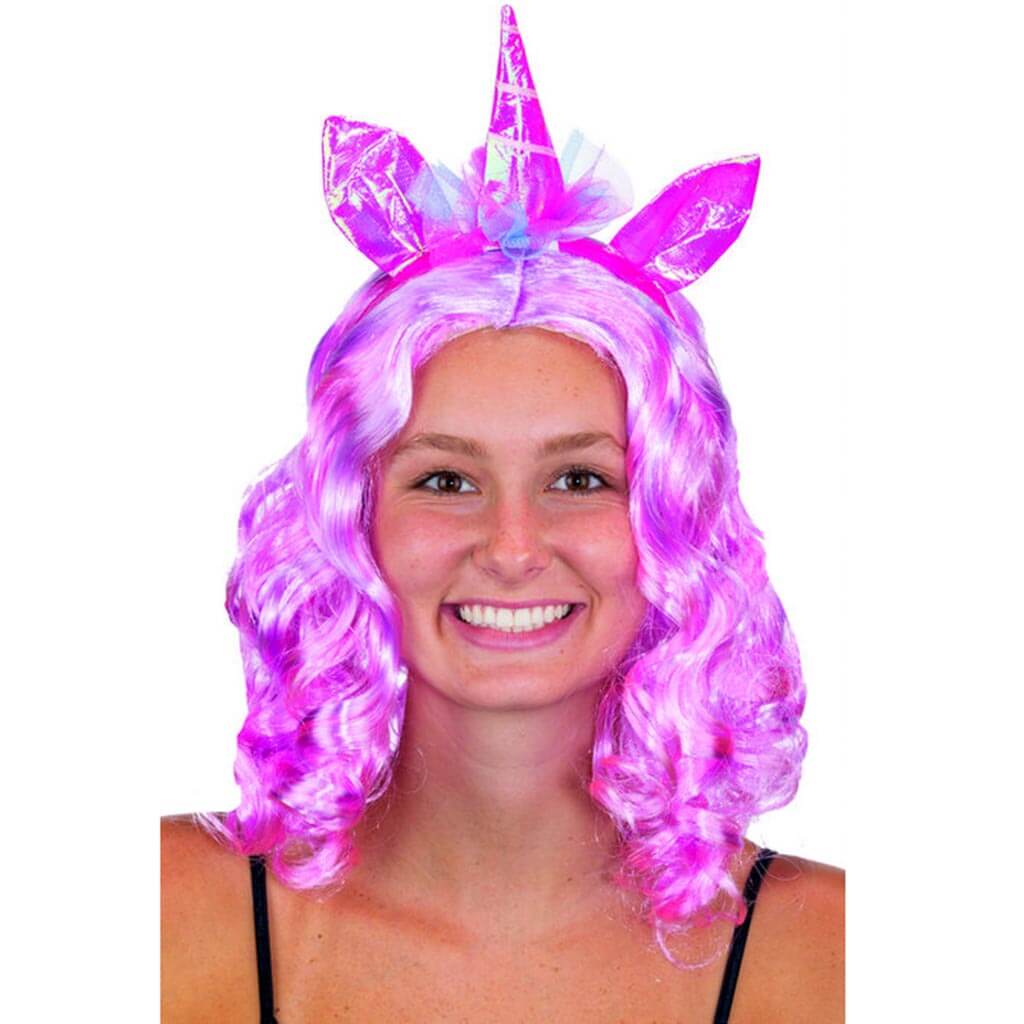 Wig with Unicorn Headpiece Set