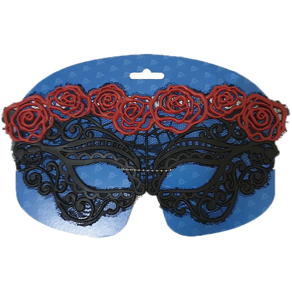 Black Lace Mask with Red Roses