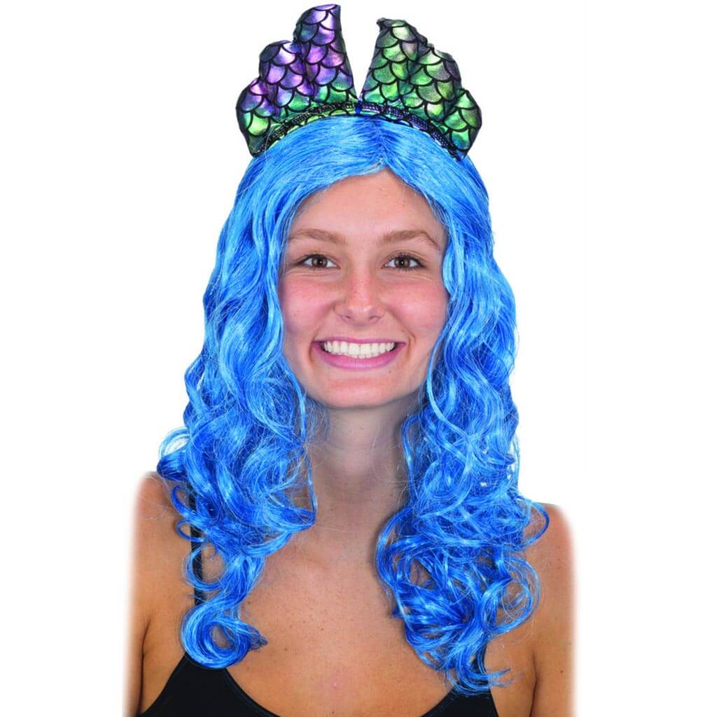 Blue Wig with Mermaid Headpiece Set